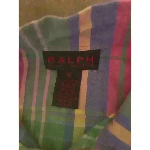 Ralph Lauren Girls Bright Pink Multicolour Plaid 3/4 Sleeve‎ Button Down Shirt M - Picture 10 of 13
